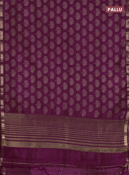 Semi raw silk saree deep purple with allover butta prints and zari woven border