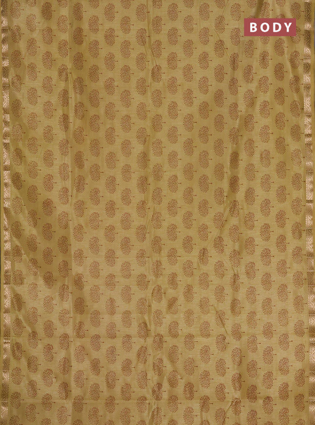 Semi raw silk saree mustard shade with allover butta prints and zari woven border