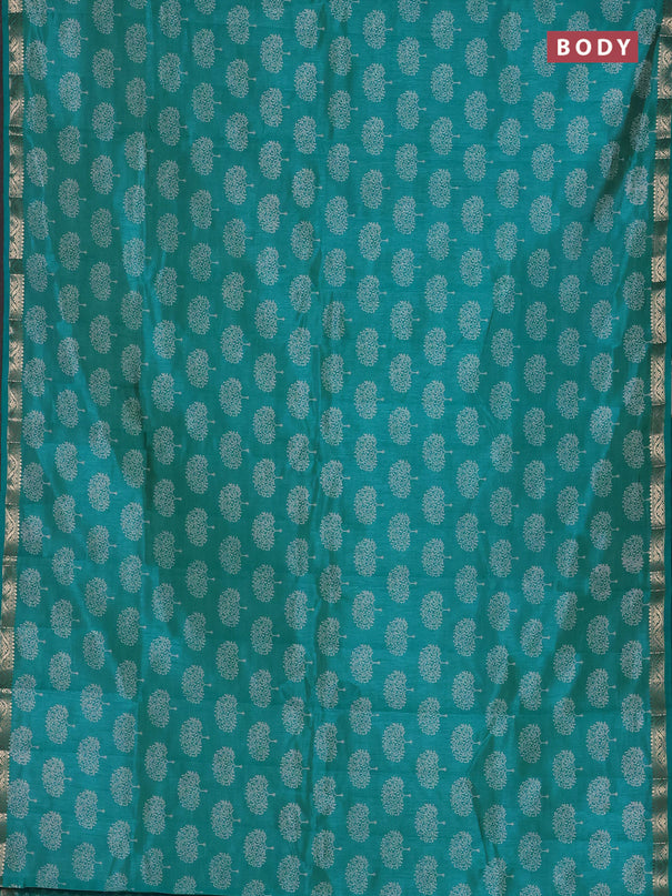 Semi raw silk saree teal blue with allover butta prints and zari woven border
