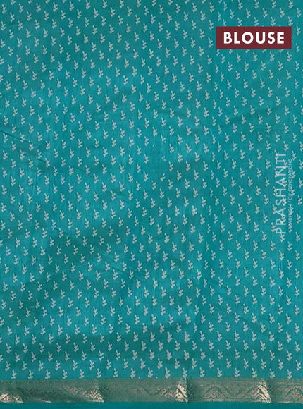 Semi raw silk saree teal blue with allover butta prints and zari woven border