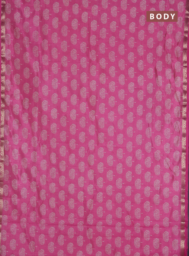 Semi raw silk saree pink with allover butta prints and zari woven border