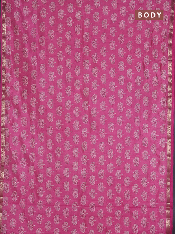 Semi raw silk saree pink with allover butta prints and zari woven border