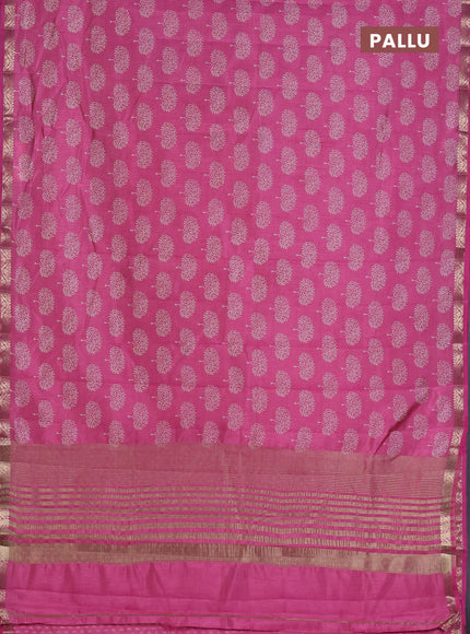 Semi raw silk saree pink with allover butta prints and zari woven border