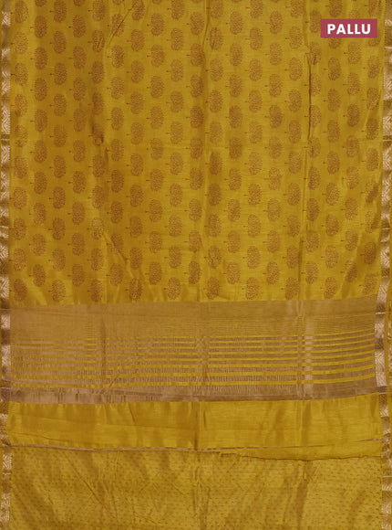 Semi raw silk saree lime yellow with allover butta prints and zari woven border