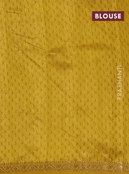 Semi raw silk saree lime yellow with allover butta prints and zari woven border