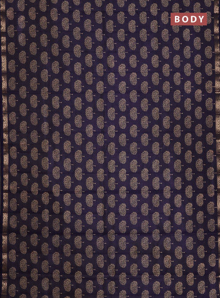 Semi raw silk saree navy blue with allover butta prints and zari woven border