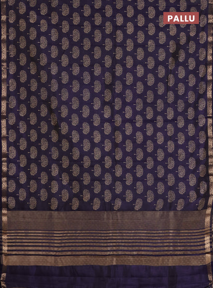 Semi raw silk saree navy blue with allover butta prints and zari woven border