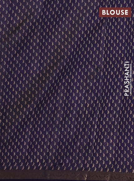 Semi raw silk saree navy blue with allover butta prints and zari woven border
