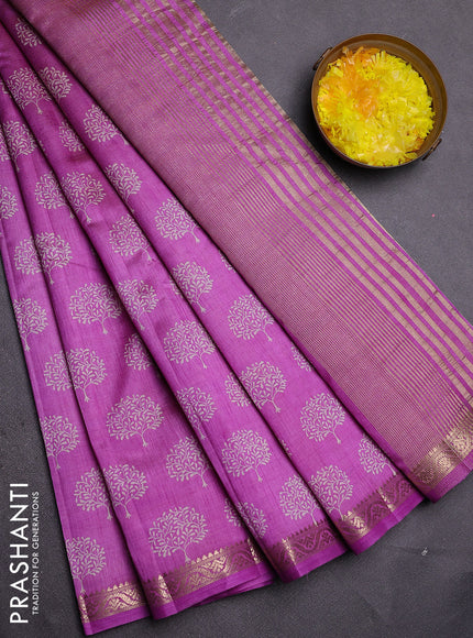 Semi raw silk saree lavender with allover butta prints and zari woven border