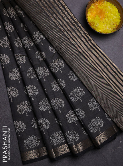 Semi raw silk saree black with allover butta prints and zari woven border