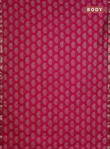 Semi raw silk saree dark pink with allover butta prints and zari woven border