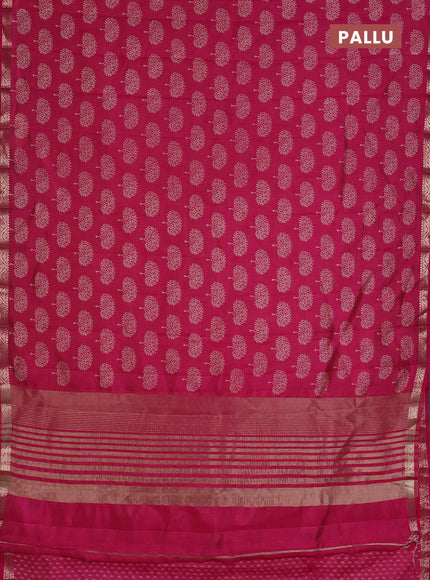 Semi raw silk saree dark pink with allover butta prints and zari woven border