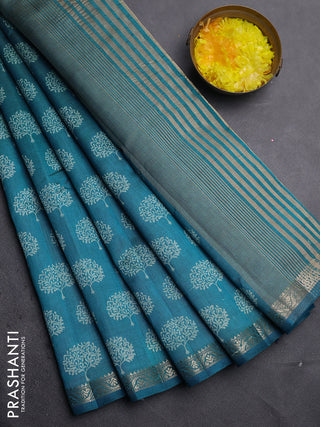 Semi raw silk saree cs blue with allover butta prints and zari woven border