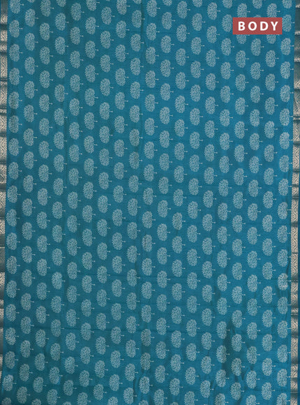 Semi raw silk saree cs blue with allover butta prints and zari woven border