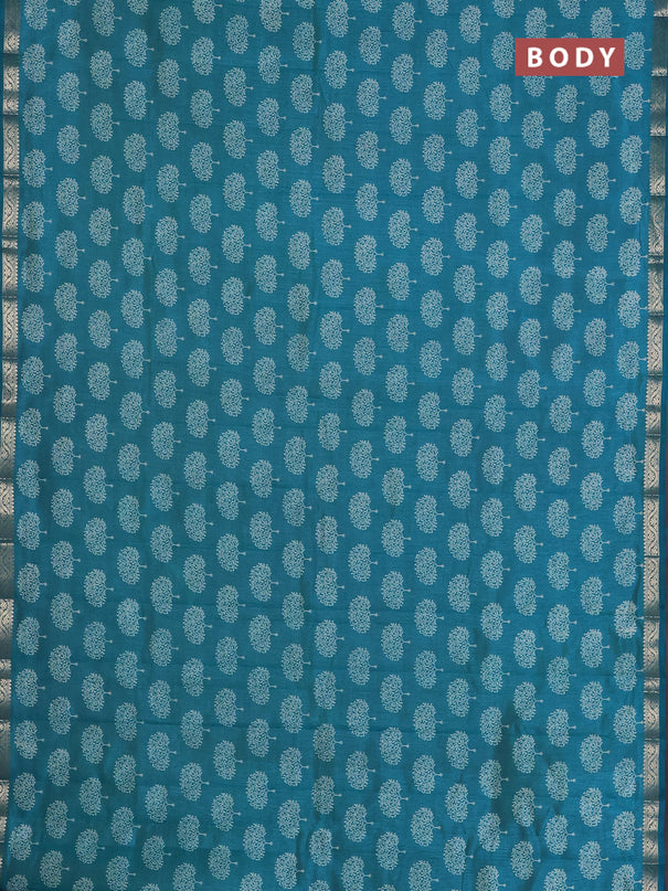 Semi raw silk saree cs blue with allover butta prints and zari woven border