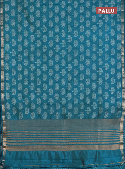 Semi raw silk saree cs blue with allover butta prints and zari woven border