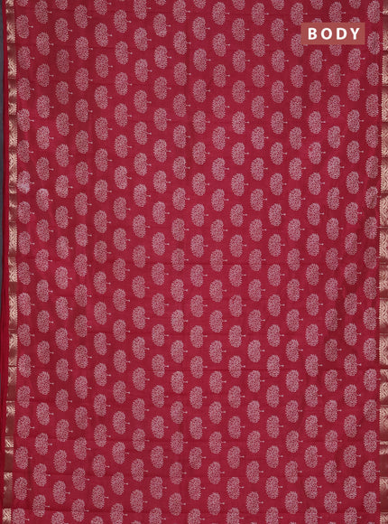 Semi raw silk saree maroon with allover butta prints and zari woven border