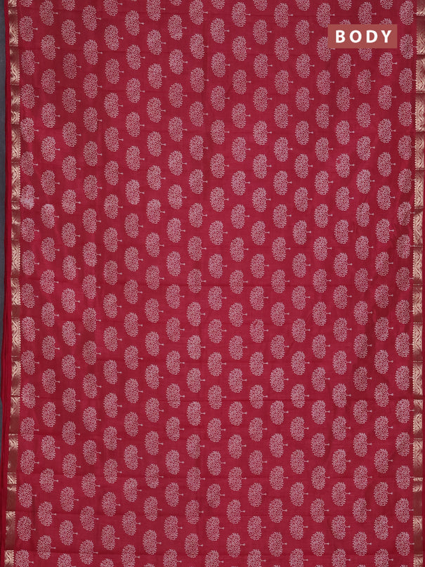 Semi raw silk saree maroon with allover butta prints and zari woven border