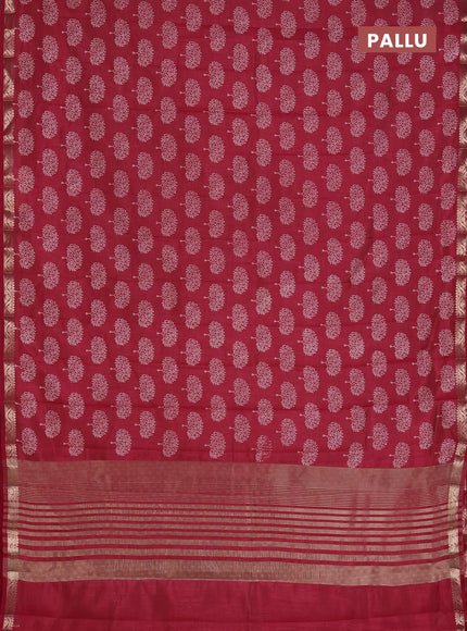 Semi raw silk saree maroon with allover butta prints and zari woven border