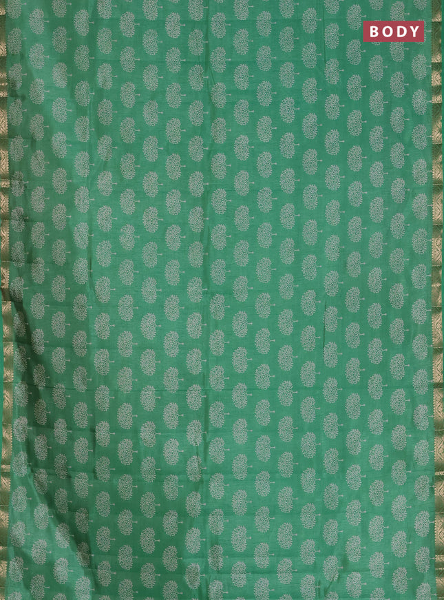 Semi raw silk saree green with allover butta prints and zari woven border