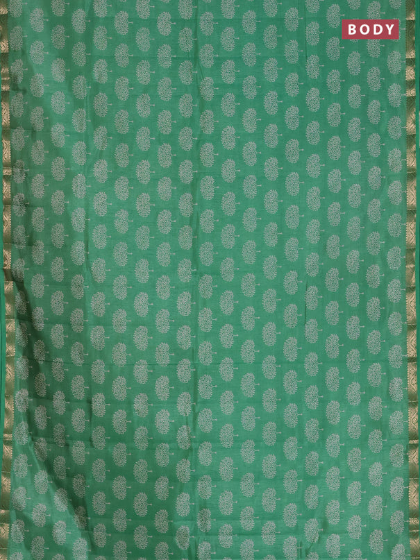 Semi raw silk saree green with allover butta prints and zari woven border