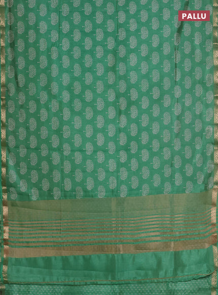 Semi raw silk saree green with allover butta prints and zari woven border
