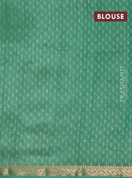 Semi raw silk saree green with allover butta prints and zari woven border
