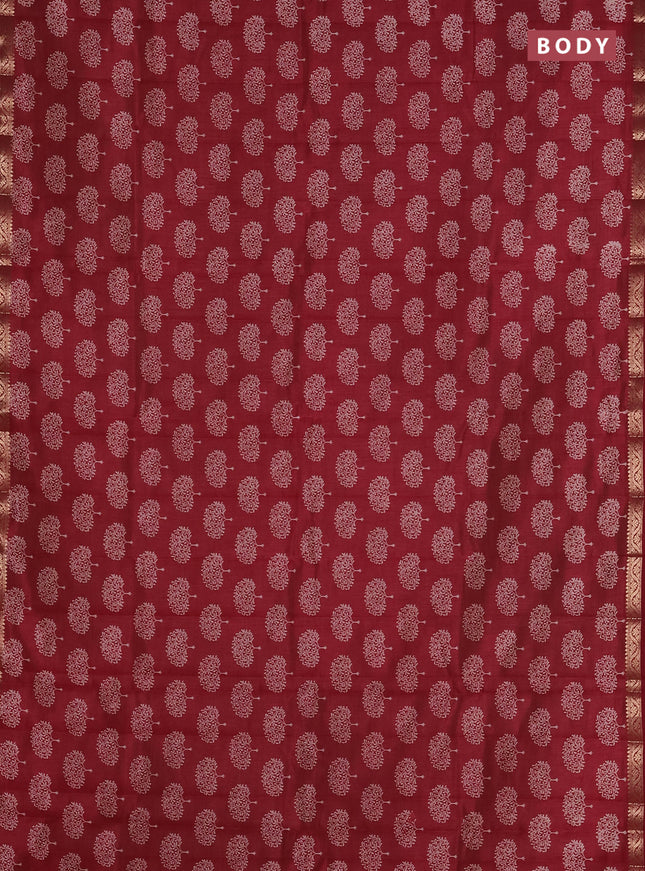 Semi raw silk saree maroon with allover butta prints and zari woven border
