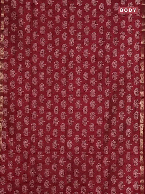 Semi raw silk saree maroon with allover butta prints and zari woven border