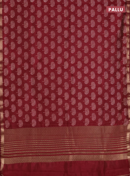 Semi raw silk saree maroon with allover butta prints and zari woven border