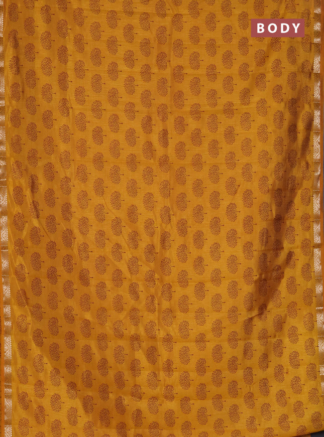 Semi raw silk saree mustard yellow with allover butta prints and zari woven border