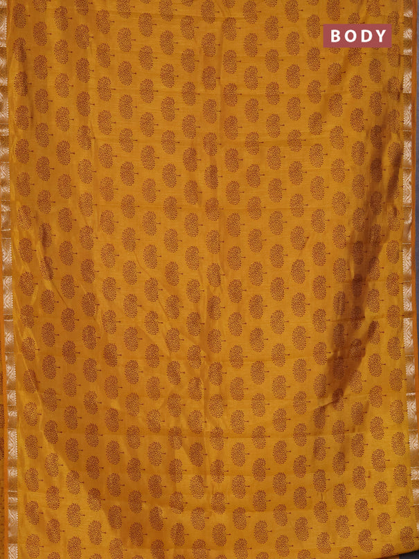 Semi raw silk saree mustard yellow with allover butta prints and zari woven border