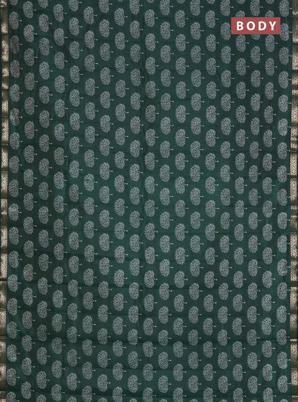 Semi raw silk saree bottle green with allover butta prints and zari woven border