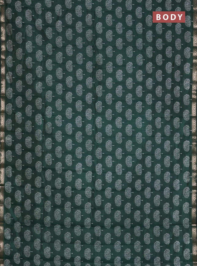 Semi raw silk saree bottle green with allover butta prints and zari woven border