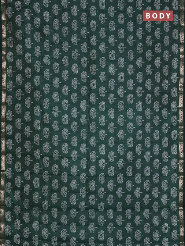 Semi raw silk saree bottle green with allover butta prints and zari woven border