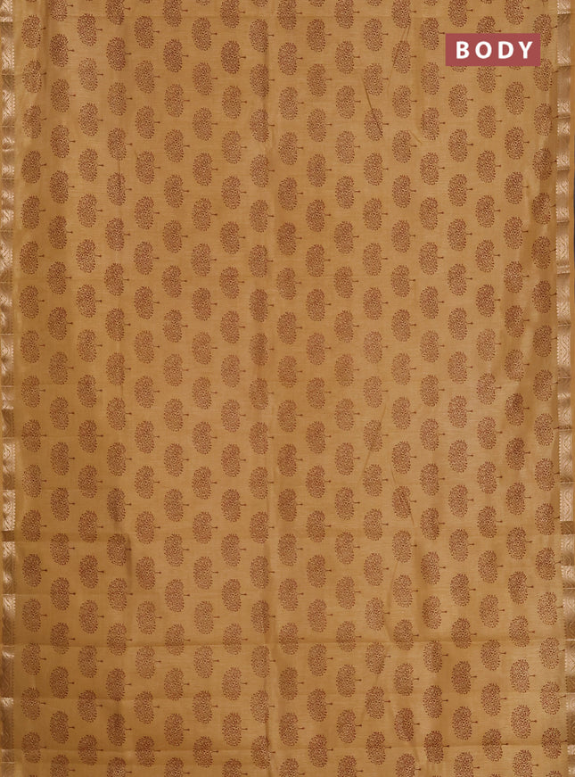 Semi raw silk saree sandal with allover butta prints and zari woven border