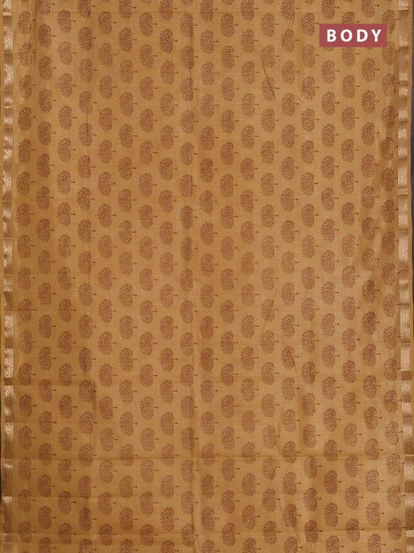 Semi raw silk saree sandal with allover butta prints and zari woven border