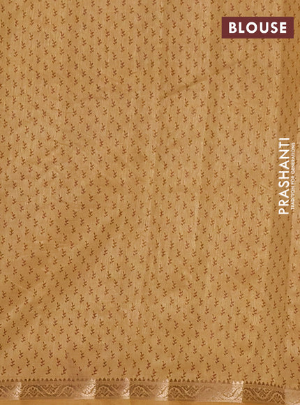 Semi raw silk saree sandal with allover butta prints and zari woven border