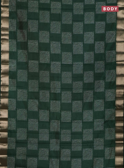 Semi raw silk saree bottle green with allover box type butta prints and zari woven border