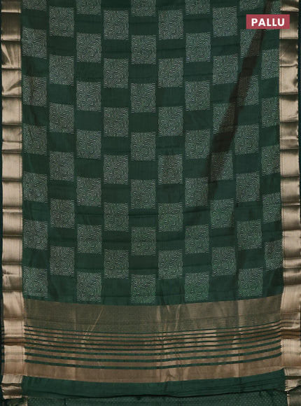 Semi raw silk saree bottle green with allover box type butta prints and zari woven border