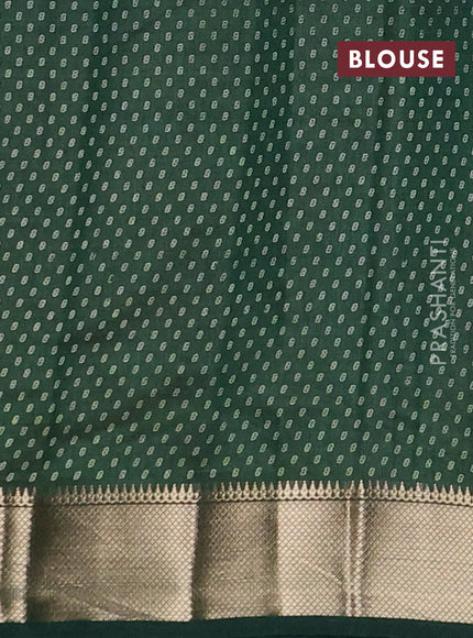 Semi raw silk saree bottle green with allover box type butta prints and zari woven border