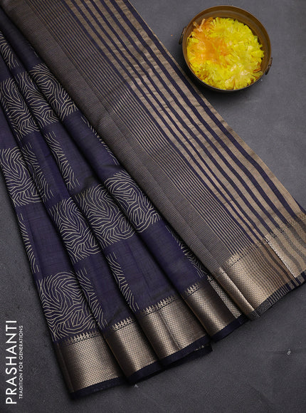 Semi raw silk saree black with allover box type butta prints and zari woven border