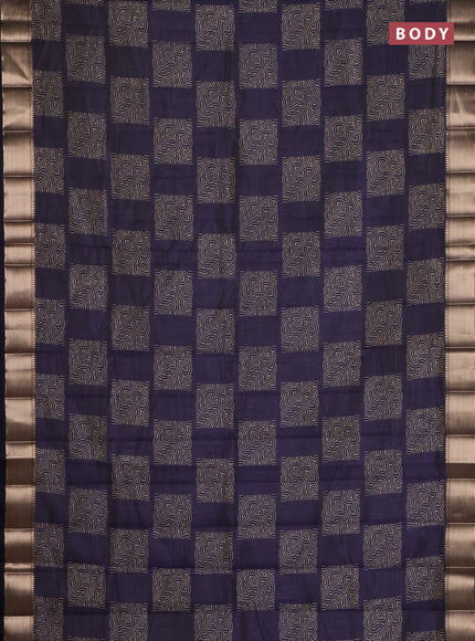 Semi raw silk saree black with allover box type butta prints and zari woven border