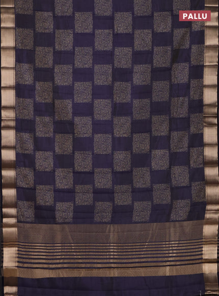 Semi raw silk saree black with allover box type butta prints and zari woven border