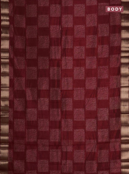Semi raw silk saree maroon with allover box type butta prints and zari woven border