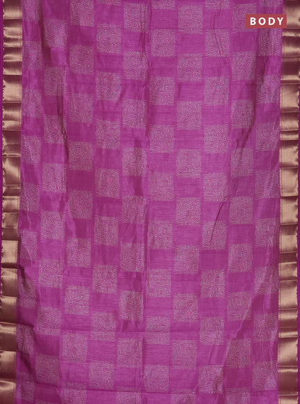 Semi raw silk saree lavender with allover box type butta prints and zari woven border