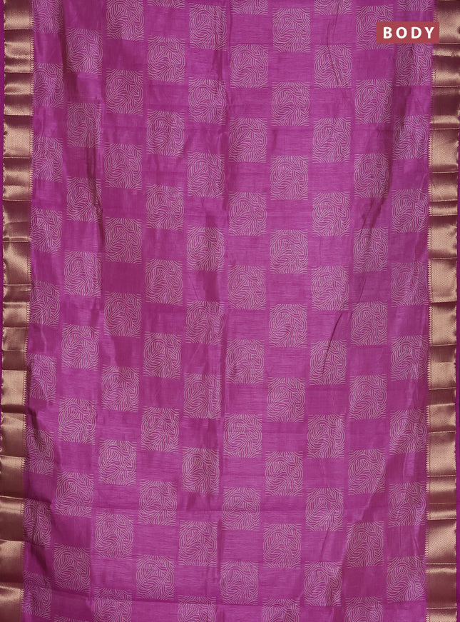Semi raw silk saree lavender with allover box type butta prints and zari woven border