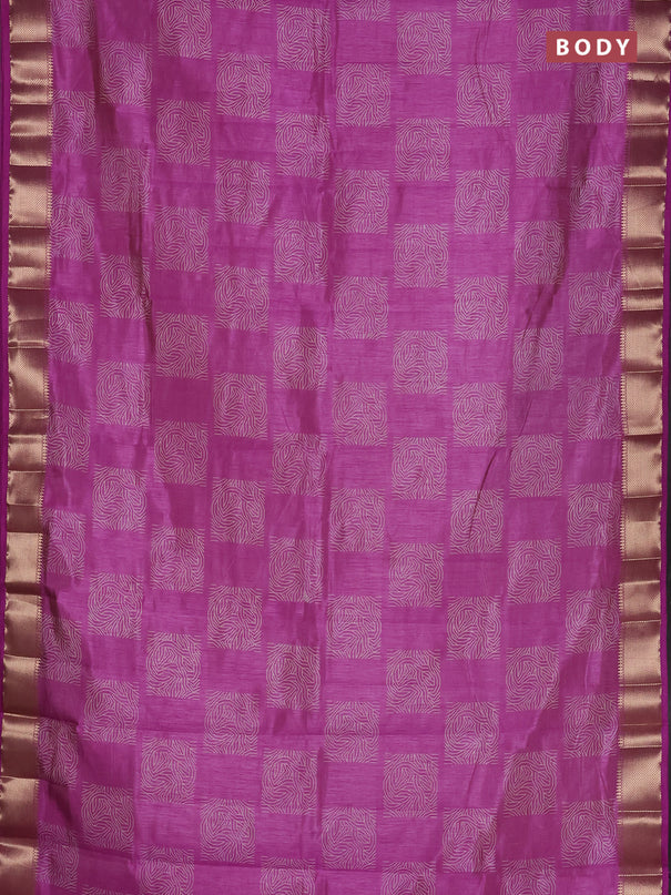 Semi raw silk saree lavender with allover box type butta prints and zari woven border