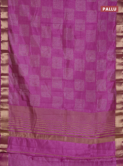 Semi raw silk saree lavender with allover box type butta prints and zari woven border