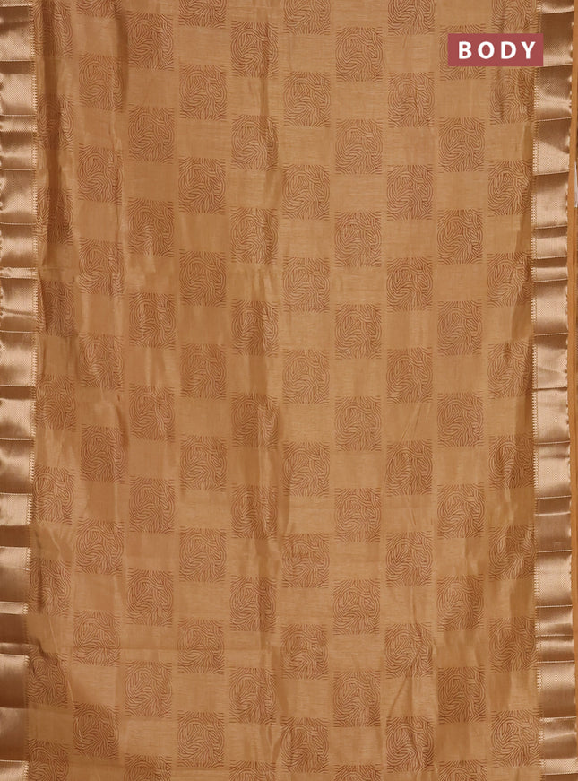 Semi raw silk saree sandal with allover box type butta prints and zari woven border